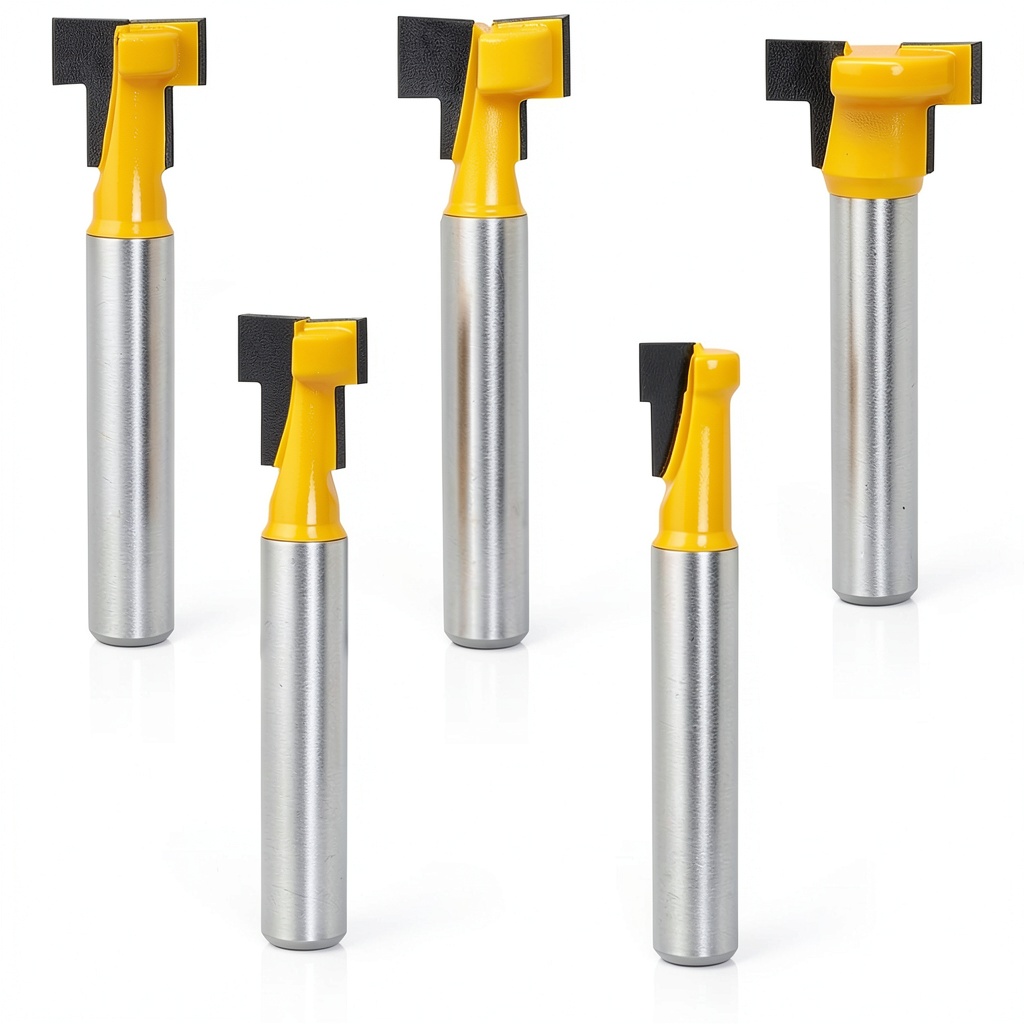 TOOLDO keyhole router bit set with carbide inserts on a workbench