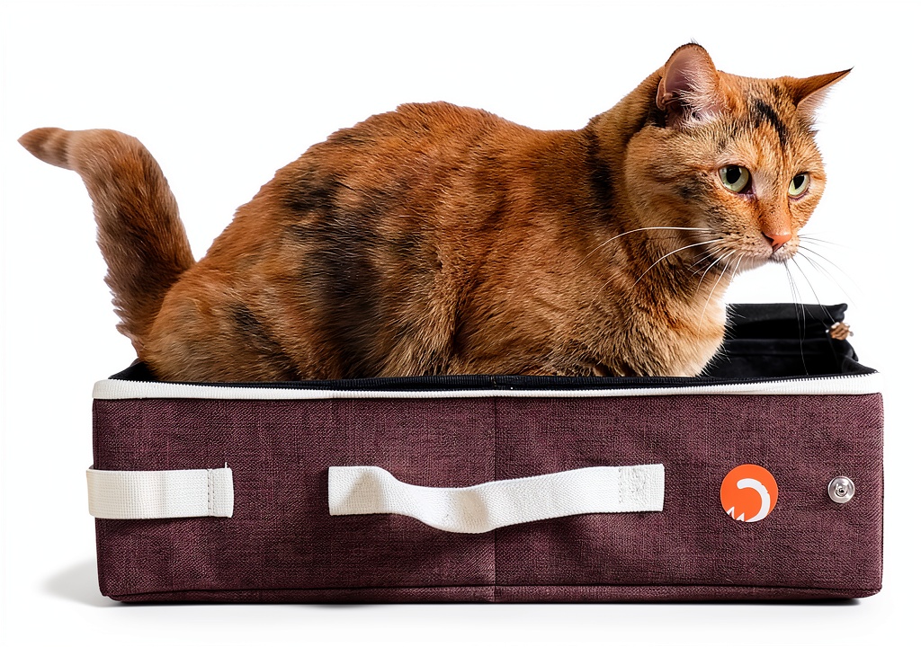 Collapsible cat litter box in use