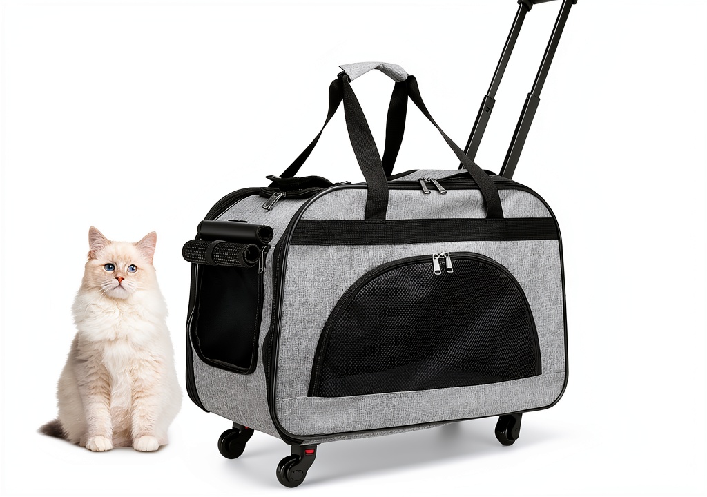Cat carrier placed in a car trunk with a cat inside