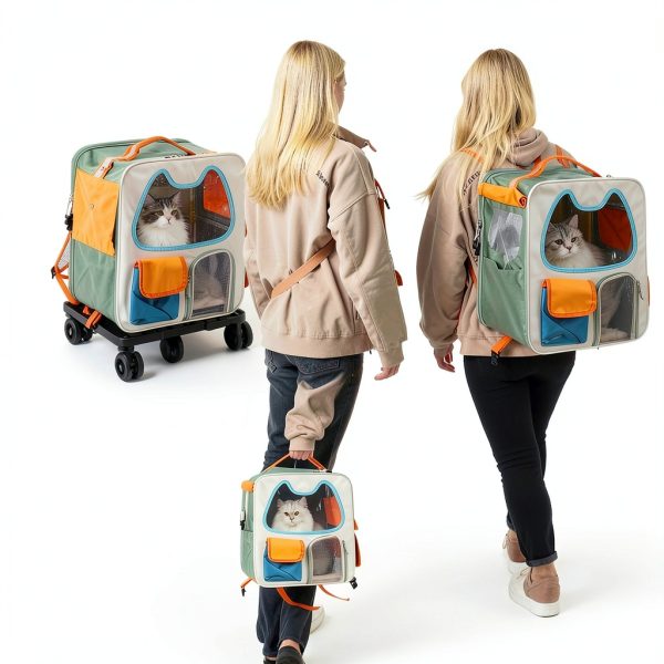 Pvppy Sesaii WB-1 Cat Carrier 4-in-1 Hard‑Sided Backpack with Wheels-2