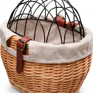 Rattan Cat Carrier SPYMINNPOO Hard Sided Basket with Metal Cover-0