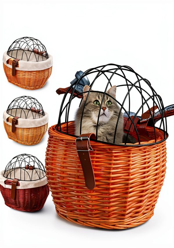 Rattan Cat Carrier SPYMINNPOO Hard Sided Basket with Metal Cover-6
