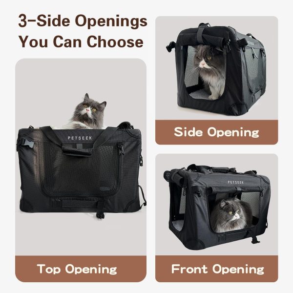 Petseek Extra Large Cat Carrier with Iron Frame Collapsible Design-3