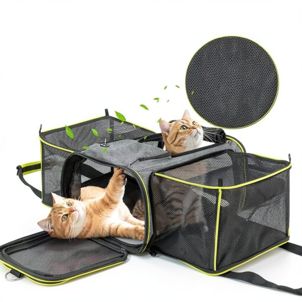 Cat Carrier with Wheels by Feestars Spacious Case for Cats and Dogs-3