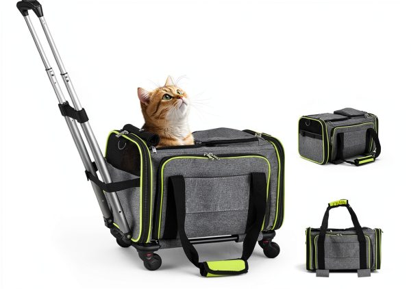 Cat Carrier with Wheels by Feestars Spacious Case for Cats and Dogs-0