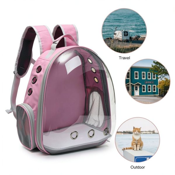 Large Cat Backpack Carrier Vivicreate Transparent Bubble Design Pink-3