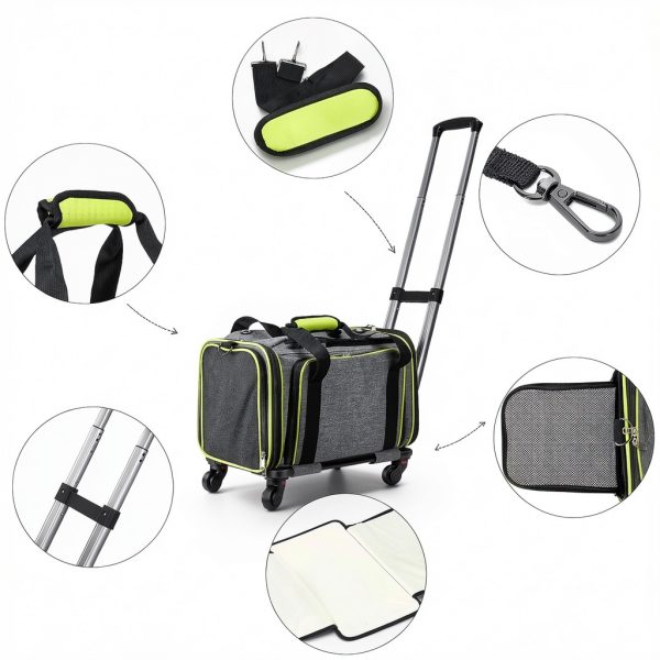 Cat Carrier with Wheels by Feestars Spacious Case for Cats and Dogs-2